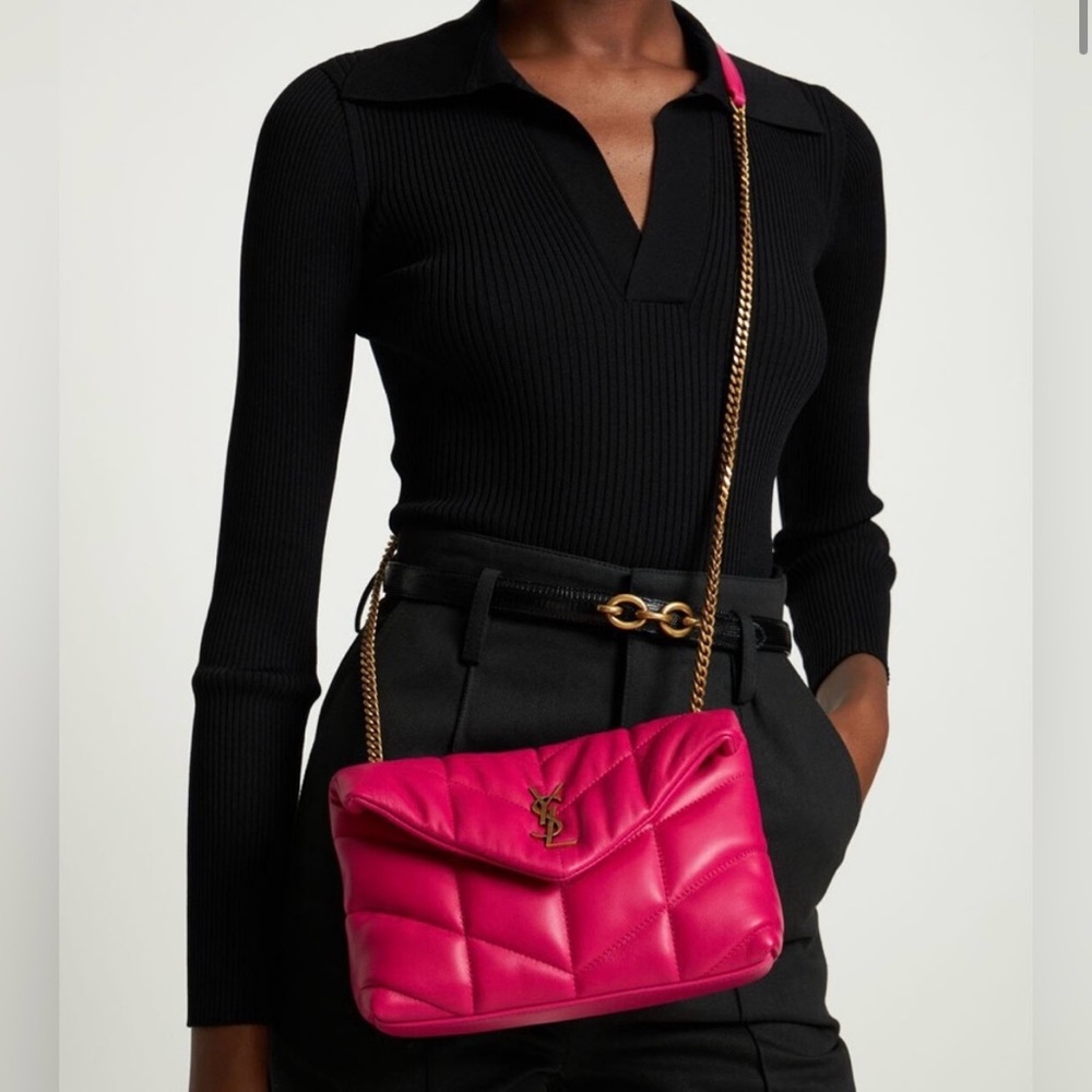 Mini Puffer Loulou leather bag in bubblegum pink